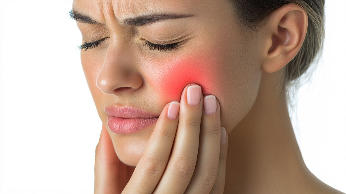 240805 56. A Woman Having Jaw Pain At Home. Temporomandibular Jo